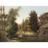 Gustave Césaire Garaud1847 Toulon - 1914 Nizza - Mädchen am Weiher - Öl/Lwd. 46 x 61 cm. Sign. l.