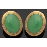 Paar Jadeitohrstecker750er Roségold, gestemp. 2 ovale Jadeitcabochons (je ca. 16 x 12 mm). L. 2