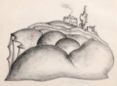 Arnold Leissler d. J.1939 Hannover - 2014 Hannover - "La Colonica sulle colline" - Kohle/Papier