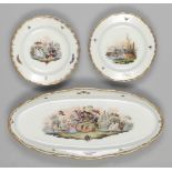 1 Fischplatte und 2 TellerKönigliche Porzellan Manufaktur, Meissen um 1850. - Reiche Vogelmalerei