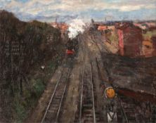 Leonhard Sandrock1867 Neumarkt (Schlesien) - 1945 Berlin - Eisenbahn am Stadtrand - Öl/Lwd. 44,5 x