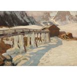 Carl O'Lynch of Town1869 Graz - 1942 München - Winterliche Berglandschaft mit Hütte - Öl/Lwd. 64 x