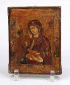 IkoneRussland, 19. Jahrhundert. - Gottesmutter - Tempera/Holz. 17,5 x 13,5 cm. Zwei innenliegende
