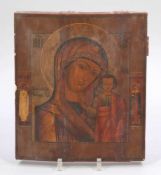 IkoneRussland, 19. Jahrhundert. - "Gottesmutter von Kasan" - Tempera/Holz. 35,5 x 31 cm. Zwei