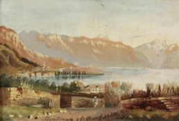 Künstler des 19. Jahrhunderts- Montreux et Dent de Midi - Öl/Holz. 10 x 15 cm. Undeutl. sign. r.