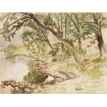 Johannes Sass1897 Magdeburg - 1972 Hannover - "Menschen am See" - Aquarell/Papier. 48 x 63,5 cm.