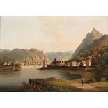 L. RuhebelenKünstler des 19. Jahrhunderts - Rheinlandschaft mit Burgruine - Öl/Lwd. 46,5 x 65 cm.