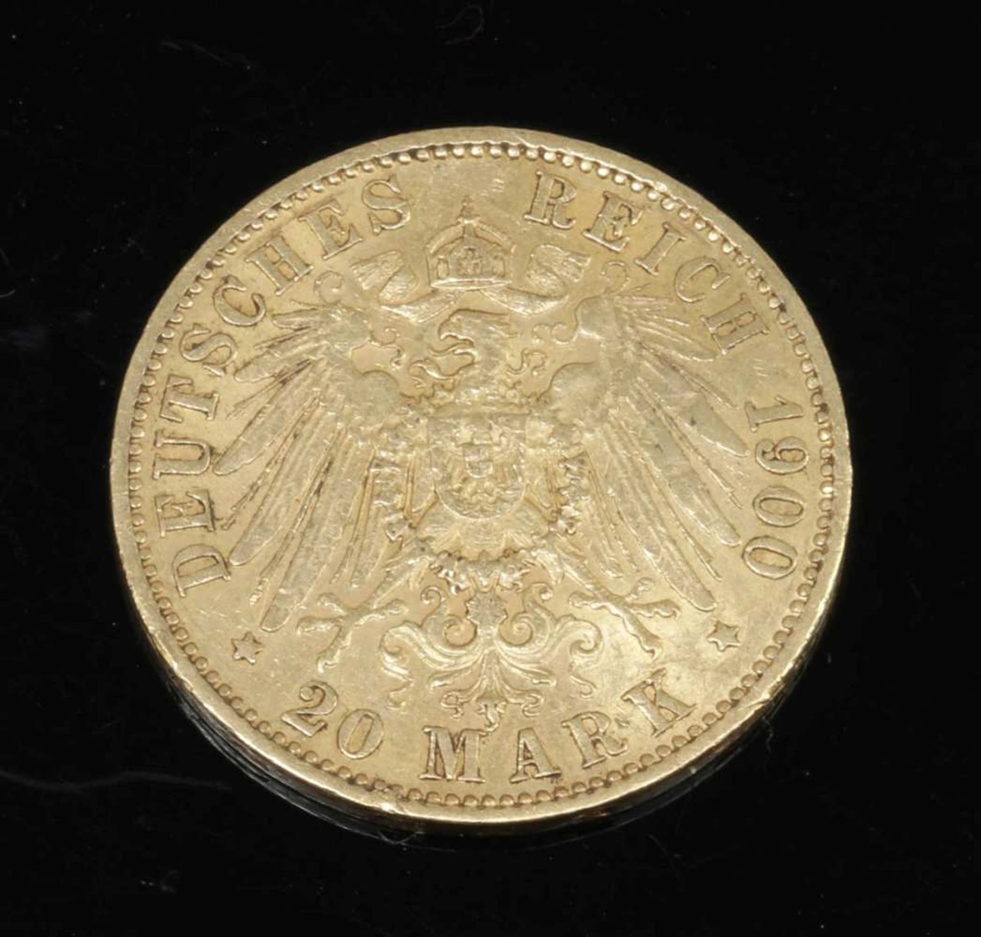 20 MarkDeutsches Reich/Hessen, 1900 A. 900er GG. Gew. 7,96 g. D. 22,5 mm. VZ. Vs.: Porträt Ernst - Image 2 of 2