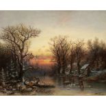 Albert Bredow1828 Deutschland - 1899 Moskau - Winterliche Teichlandschaft mit Eissammlern - Öl/