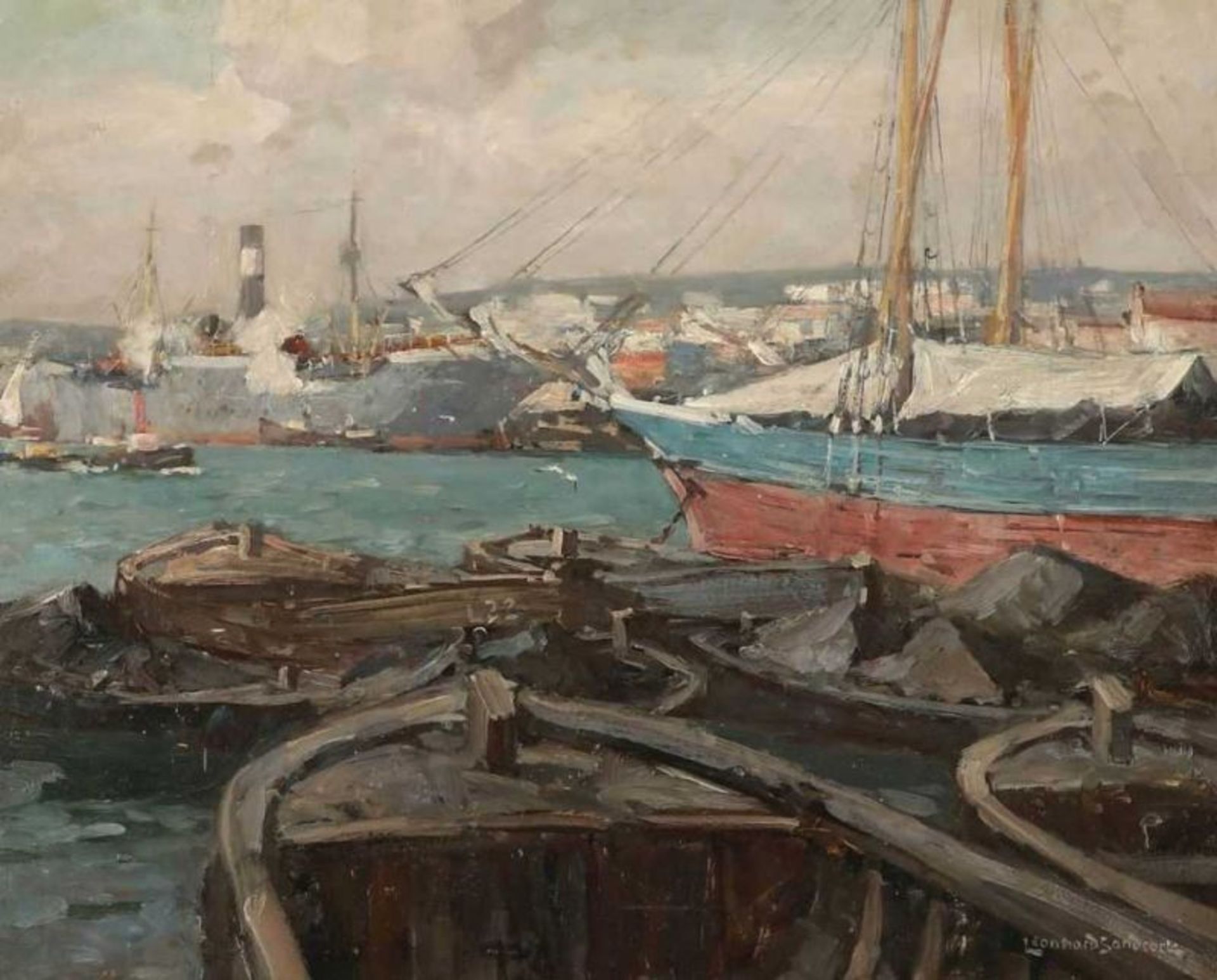 Leonhard Sandrock 1867 Neumarkt (Schlesien, heute Polen) - 1945 Berlin - "Im Piraeus (Athen)" - Öl/