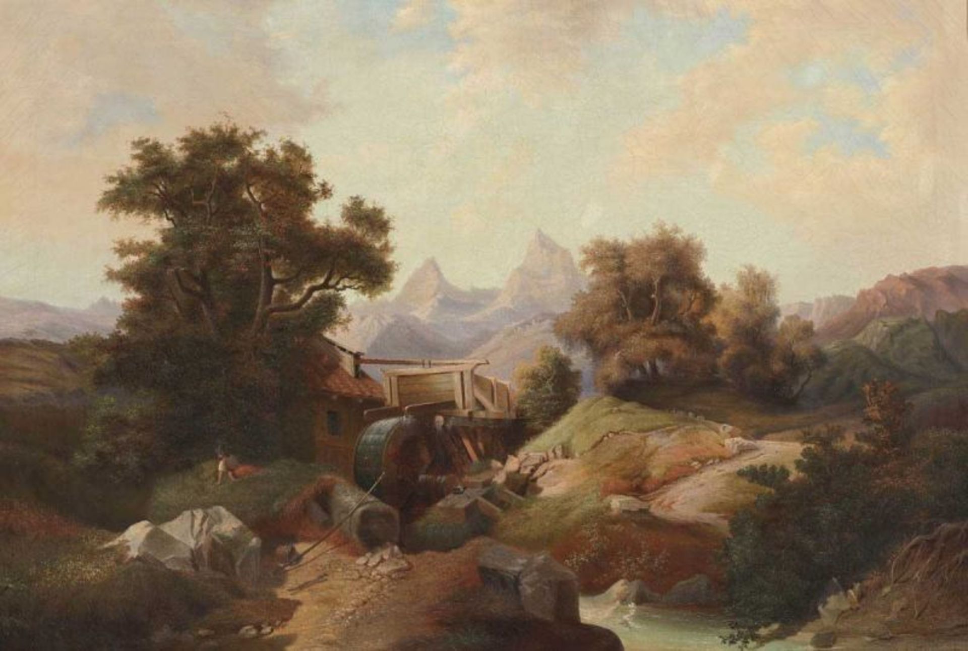 A. Steinert Künstler des 19. Jahrhunderts - Gebirgige Landschaft mit Wassermühle - Öl/Lwd. Doubl. 69