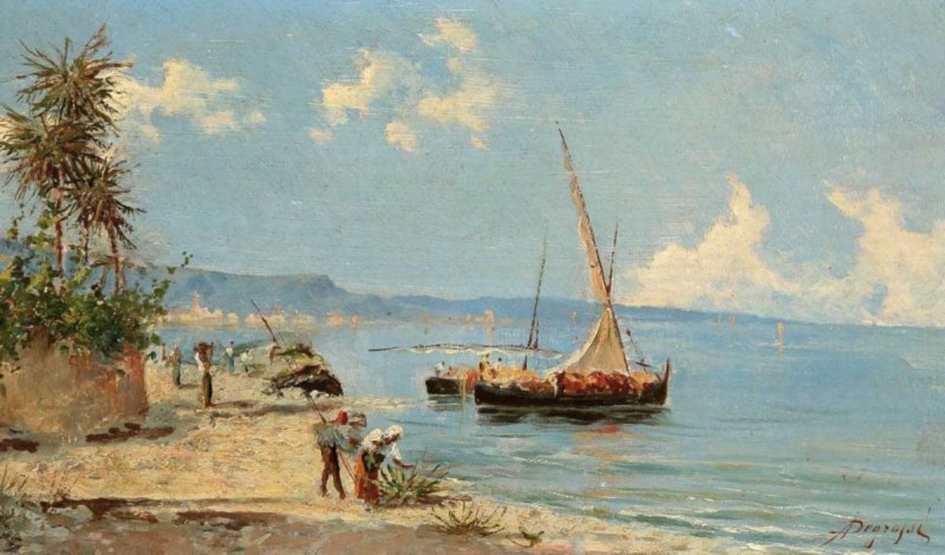 Adlechi de Grossi 1852 - 1892 - Zwei italienische Küstenlandschaften - Öl/Holz (2). Je 14 x 23 cm. - Bild 4 aus 4