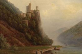 Walther Wünnenberg 1818 Coesfeld - 1900 Uerdingen - Der Rhein mit Burg Rheinstein - Öl/Lwd. 55 x