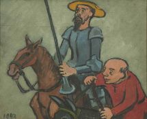 Kurt Scheele 1905 Frankfurt/Main - 1944 Smolensk - Don Quichotte - Öl/Holz. 37 x 45,5 cm. Dat. l.