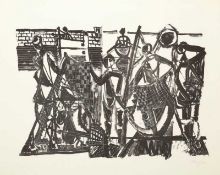 Eduard Bargheer 1901 Hamburg - 1979 Hamburg - "Fischer mit Netzen" - Lithografie/Papier. 31,5 x 44