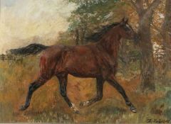 Theodor Rudolf Rocholl 1854 Sachsenberg - 1933 Düsseldorf - Pferd im Trab - Öl/Lwd. 51,5 x 70 cm.