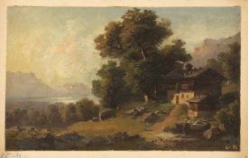 Gustav Hausmann 1827 Barbis - 1899 Hannover - "Wallensee" - Öl/Papier auf Karton. 15,7 x 22,6 cm.