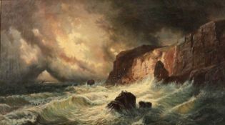 Englischer Künstler um 1900 - Steilküste mit stürmischer See - Öl/Lwd. 74 x 131 cm. Undeutl. sign.
