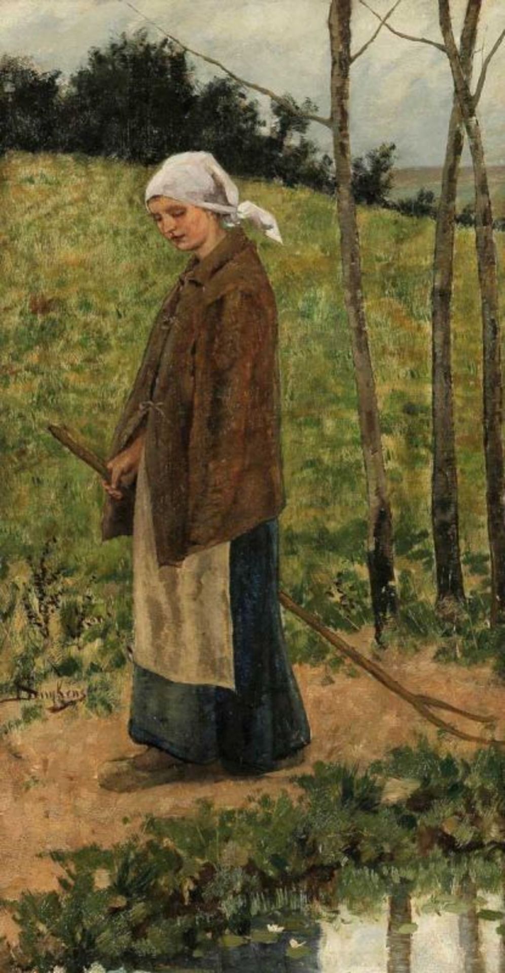 Henri Suykens Künstler des Impressionismus - Landmädchen - Öl/Holz. 57 x 31 cm. Sign. l. u.:H