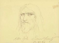 Ernst Fuchs 1930 Wien - 2015 Wien - Bildnis eines Mannes - Kugelschreiber/gelbes Papier. 13,8 x 18,8
