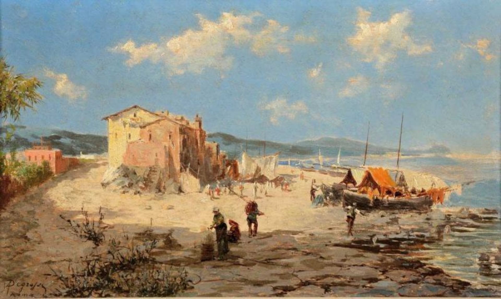 Adlechi de Grossi 1852 - 1892 - Zwei italienische Küstenlandschaften - Öl/Holz (2). Je 14 x 23 cm.