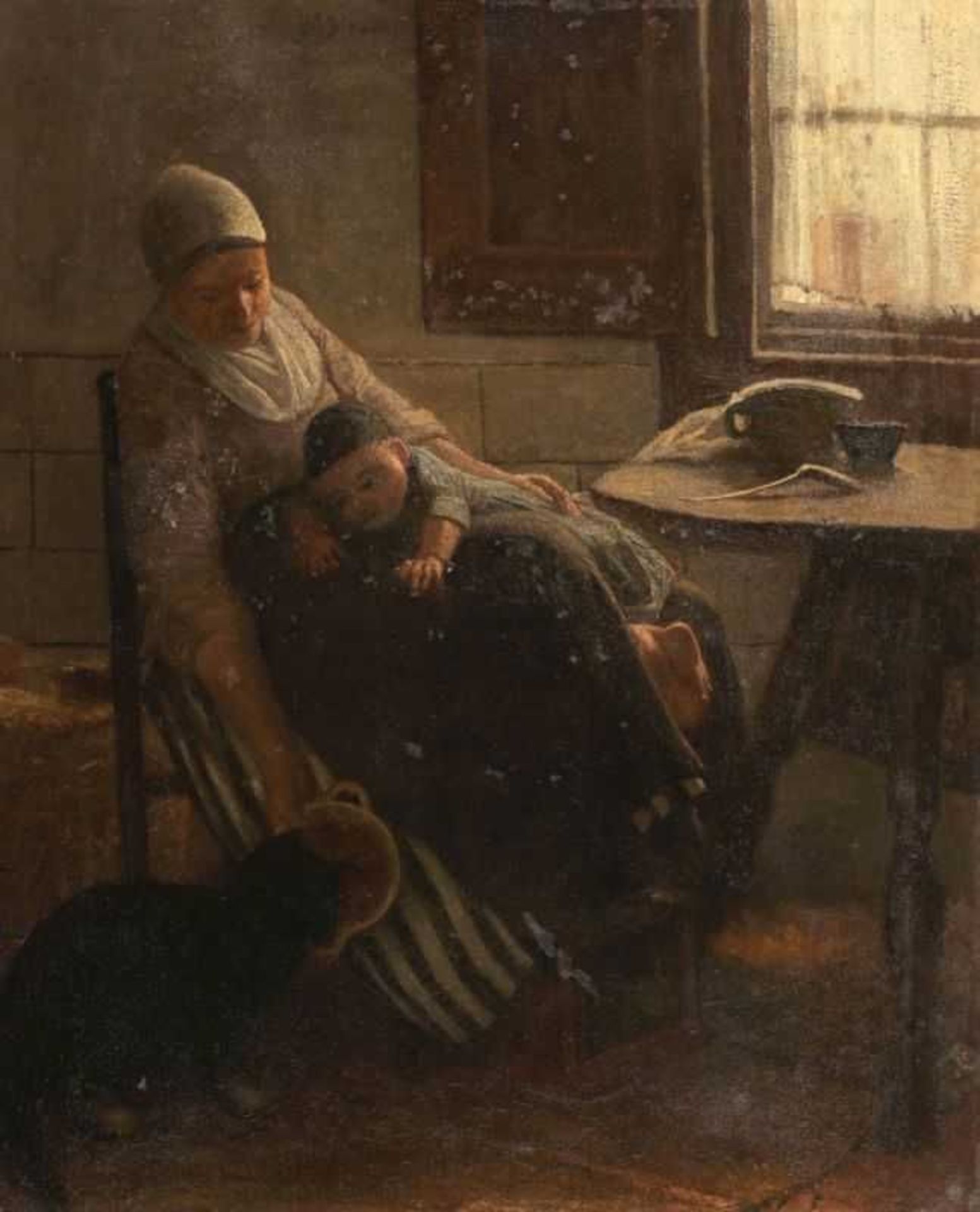 Bernardus Johannes Blommers 1845 Den Haag - 1914 Den Haag - Mutter und Kind beim Füttern der Katze -