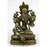 Bodhisattva Nepal, um 1900. Bronze. H. 20,5 cm. Sitzend auf einem Lotussockel mit friedlichem