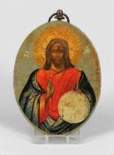 Halsbandikone Russland, um 1900. - "Christus Pantokrator" - Tempera/Holz. 10,5 x 8 cm. - Expertise