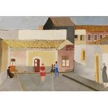 Bernhard Dörries 1898 Hannover - 1978 Bielefeld - Straßenszene - Gouache/Karton. Auf Leinwand