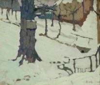 Minna Köhler-Roeber 1883 Reichenbach - 1957 Friesen - Winterlandschaft - Öl/Karton auf Lwd. 31 x