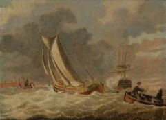 Marinemaler des 19. Jahrhunderts - Schiffe auf dem Wasser - Öl/Lwd. Doubl. 25,8 x 36,5 cm. Rahmen.