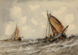 Künstler des 20. Jahrhunderts - Fischerboot auf hoher See - Aquarell/Papier. 50 x 68 cm. Undeutl.