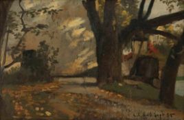 Carl Coven Schirm 1852 Wiesbaden - 1928 Amelinghausen - Bäume im Schlosspark - Öl/Karton. 13 x 20,