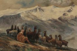 C. Vasques Künstler des 20. Jahrhunderts - Lamas in den Anden - Öl/Lwd. 60 x 90 cm. Sign. l. u.:
