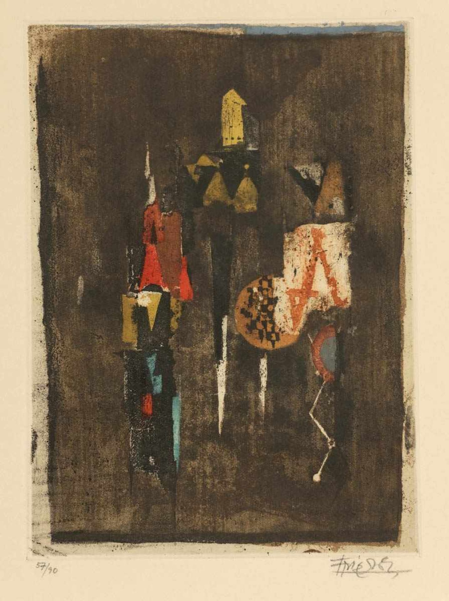 Johnny Friedlaender 1912 Pleß - 1992 Paris - Abstrakte Komposition - Farbradierung/Papier. 57/90.