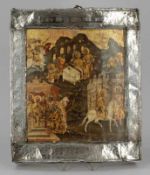 Ikone Russland, 18. Jahrhundert. - Geburt Jesu Christi - Tempera/Holz. Silber. 32 x 28 cm. Zwei (