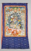 Thangka Tibet, 19. Jahrhundert. Gouache/Leinen. Seidenbrokat. 133 x 81 cm. Sri Devi in zweiarmiger