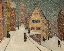 Béla Balla 1882 - 1965 attr. - Stadt im Schnee - Öl/Lwd. 80 x 100 cm. Auf der Rückseite des