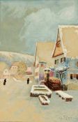 Otto Hamel 1866 Erfurt - 1950 Lohr - Winterliche Dorfszene - Aquarell/Papier. 14 x 9,4 cm (Motiv),