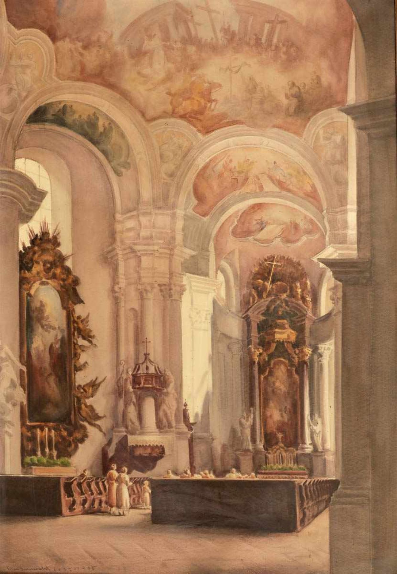 Max Grunwald 1889 Berlin - 1960 Berlin - Kircheninterieur - Aquarell/Papier. 97 x 68 cm. Sign. und