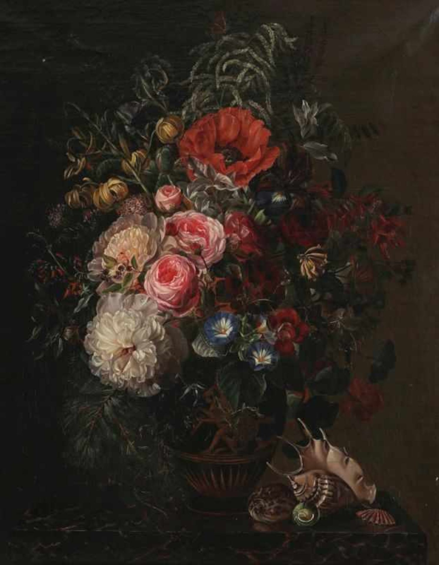 Künstler des 19. Jahrhunderts - Prunkvolles Blumenstillleben - Öl/Lwd. 81 x 63,5 cm. Rahmen. Rest.