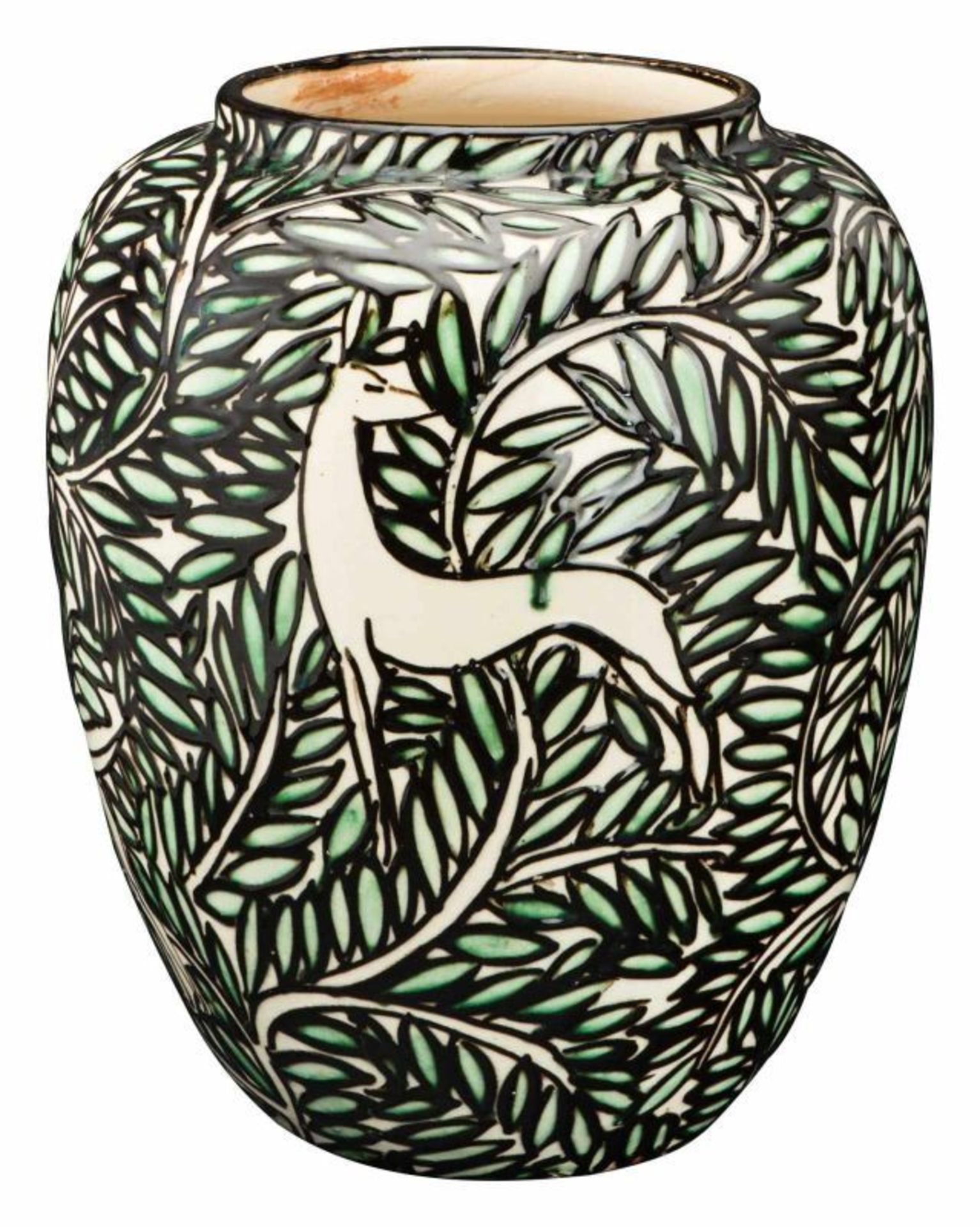 Laeuger, Max 1864 Lörrach - 1952 ebd.Vase «Reh Vogel». Ausführung Karlsruher Majolika 1921/22.