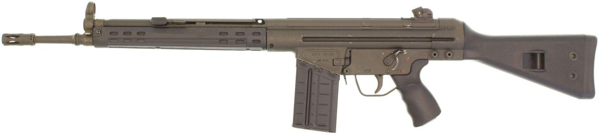 Sturmgewehr, HK G3A3, Kal. .308. LL 520mm inkl. Mündungsbremse, TL 1020. Aufschiessendes System,