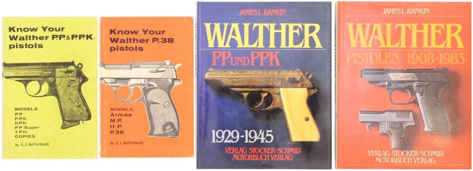 Konvolut von 4 Bücher über Walther Pistolen. 1. James L. Ranklin, "Walther Pistolen 1908-1983". 2.