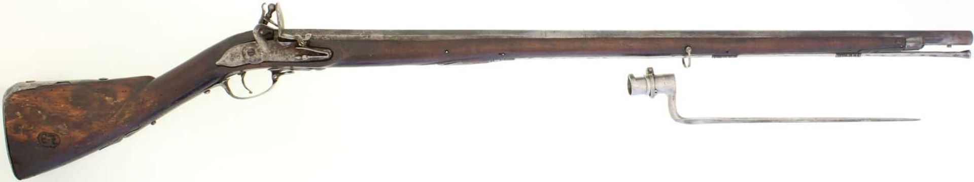 Steinschlossgewehr, Kanton Bern, um 1750, Kal. 18mm LL 995mm, TL 1365mm, Rundlauf, hinterer