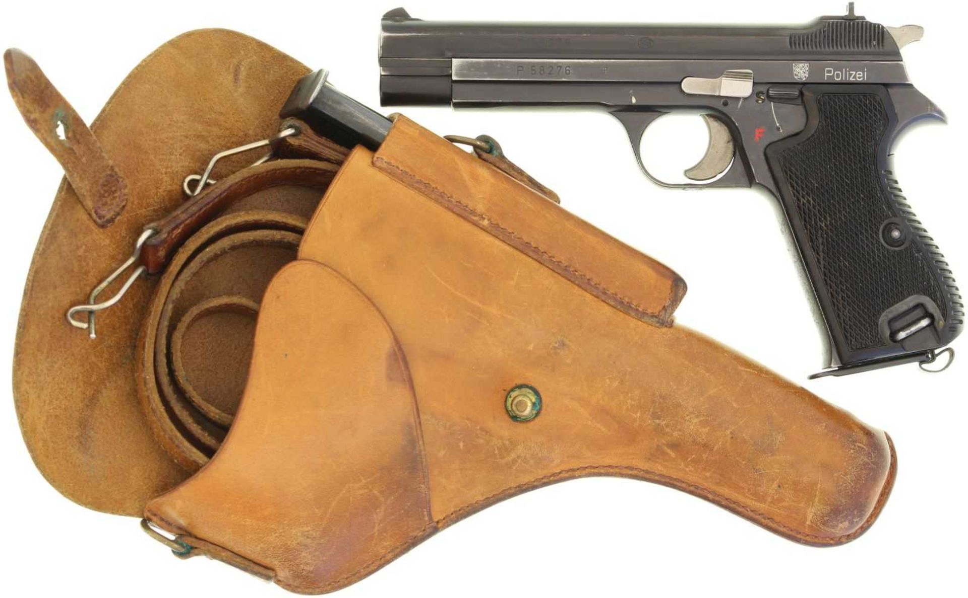 Pistole, SIG 210-1, Polizei Thurgau, Kal. 9mmP Hochglanzpolierte, brünierte Ganzstahlwaffe mit SA-