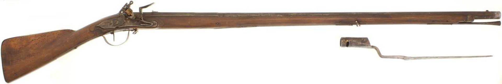 Steinschlossgewehr, Preussen? kant. Ord. um 1720, Kal. 19.5mm LL 1080mm, TL 1440mm, Rundlauf,