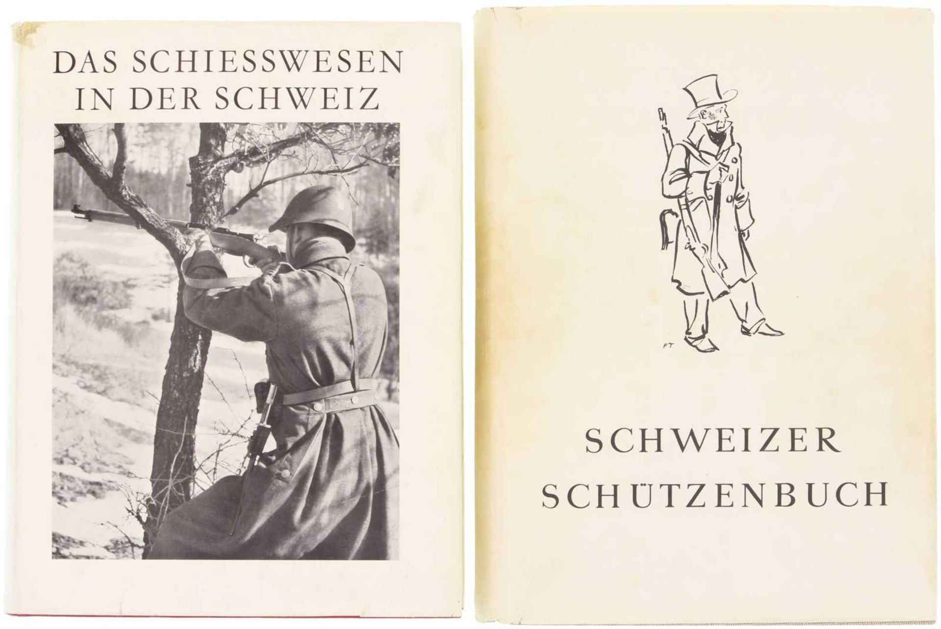 Konvolut von 2 Büchern 1. Schweizer Schützenbuch 1943, Standardwerk über Geschichte, Waffen,
