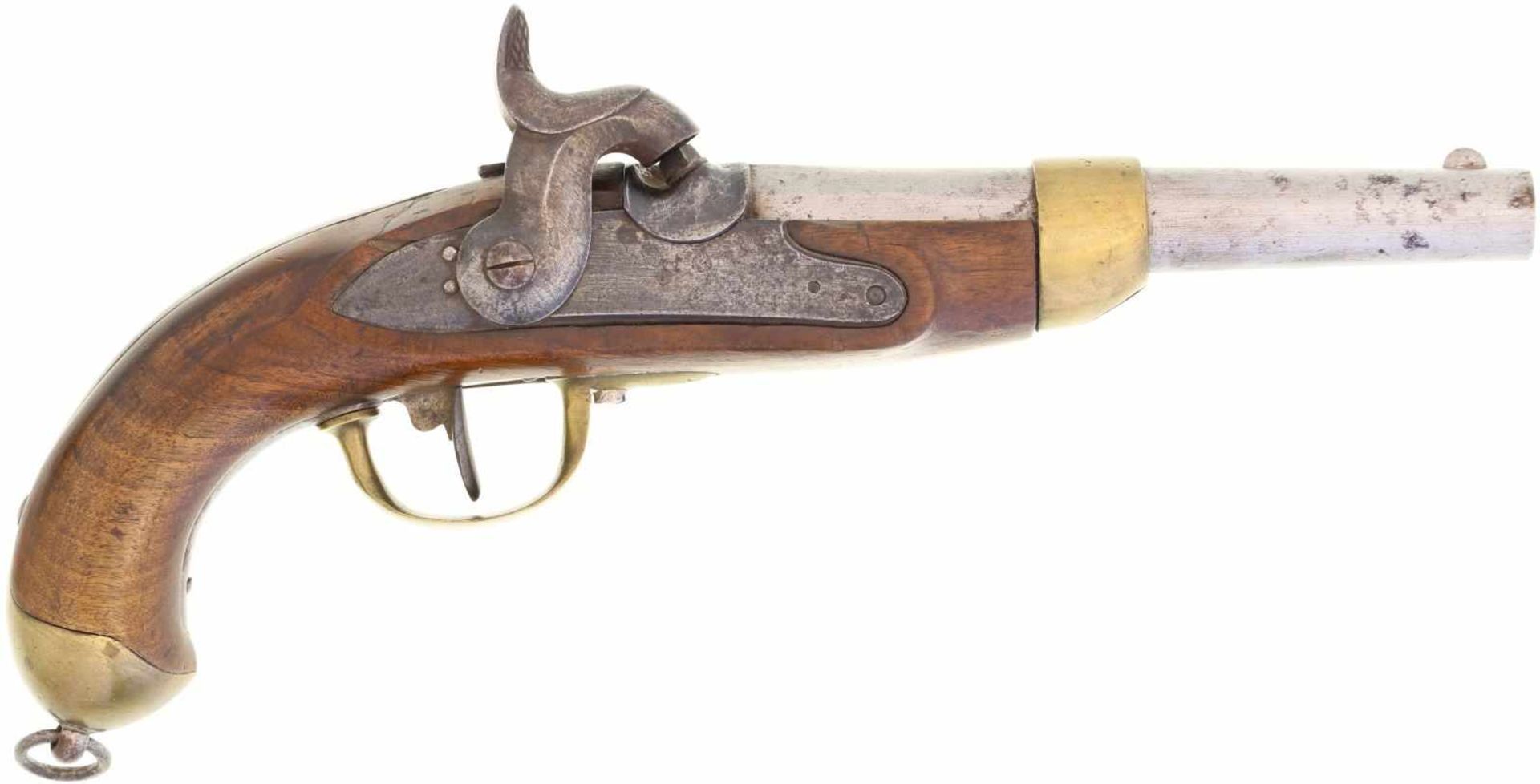 Perkussionspistole, Mod. 1817/42, Kal. 17.6mm@ LL 180mm, TL 370mm. Laufwurzel seitlich links mit