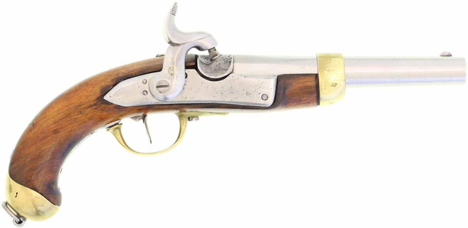 Perkussionspistole in der Art Schweizer Ord. 1842, Kal. 17.6mm@ LL 20.5cm, Rundlauf mit